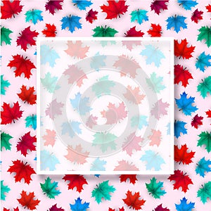 Autumn background with frame and maple leaves pattern.