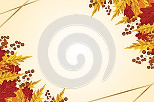 Autumn background with golden maple and oak leaves. Vector paper illustration.Vector set of greeting cards with autumn