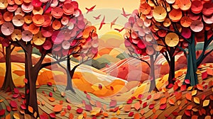 Autumn background illustration in folded paper origami style