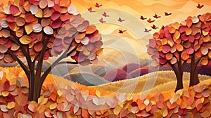 Autumn background illustration in folded paper origami style