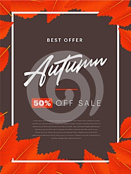 Autumn background layout decorate with leaves for shopping sale or promo poster and frame leaflet or web banner