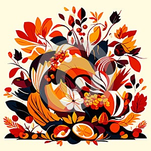 Autumn background with leaves and flowers. Vector illustration for your design AI generated