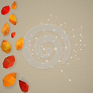 Autumn background with leaves in low-poly triangular style
