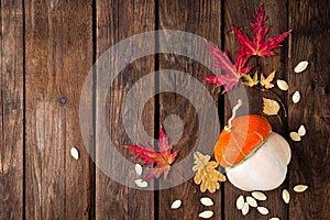 Autumn background with leaves and pumpkins, thanksgiving and halloween card