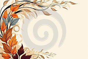 autumn background with leaves and swirls on a beige background