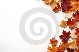 Autumn background with maple leaves border design with copy space