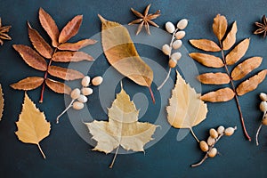 Autumn background, pattern made of dried leaves