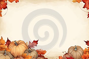 an autumn background with pumpkins and maple leaves