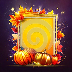 Autumn background with pumpkins, maple leaves and place for text AI generated