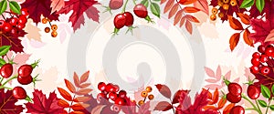 Autumn background with red autumn leaves. Vector banner or header photo
