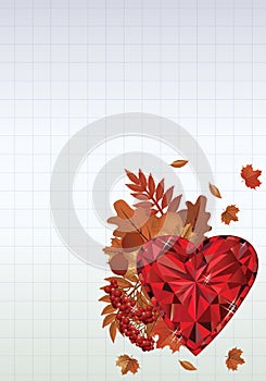 Autumn background with ruby heart