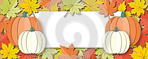 Autumn background sale banner with maple leaves and Pumpkins. Illustration template for autumn shopping sale.