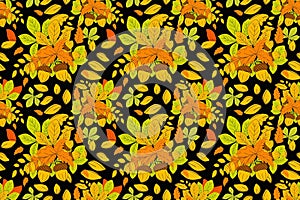Autumn background. Seamless floral pattern with multicolor leaves and acorn. Watercolor hand painted illustration