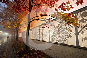 Autumn background with shadow of maple tree leaves