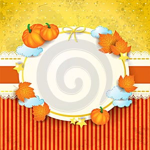 Autumn background with stickers and blank label