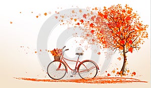 Autumn background with a tree and a bicycle.