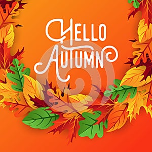 Autumn background vector with decorative leaves. Autumn fall Vector background template. Abstract Autumn background design