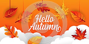 Autumn background vector with decorative leaves. Autumn fall Vector background template. Abstract Autumn background design