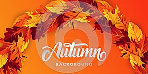 Autumn background vector with decorative leaves. Autumn fall Vector background template. Abstract Autumn background design