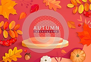 Autumn banner with promotion 3d podium.