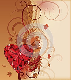 Autumn banner with ruby heart