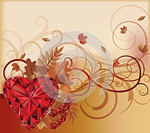 Autumn banner with ruby heart, vector