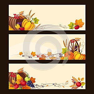 Autumn Banners with Ripe Vegetables, Fruit and