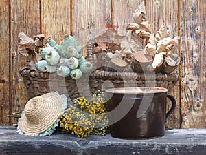 Autumn basket on bench