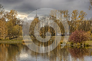 Autumn beautiful landscape in Victory Park Saint-Petersburg
