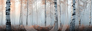 Autumn birch forest, beautiful landscape. Birch tree forest