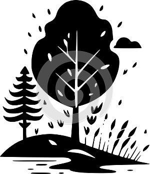Autumn - black and white vector illustration photo