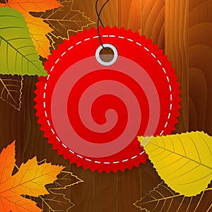 Autumn blank label on wood background