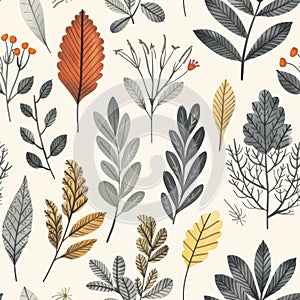 Autumn Botanicals: Pattern with Fall Leaves and Foliage