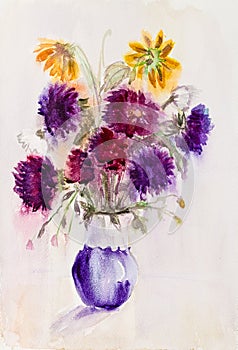 autumn bouquet of asters in a vase