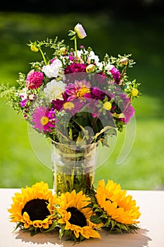 Autumn bouquet, autumn flowers, green background, birthday bouquet