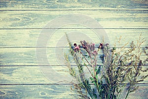 Autumn bouquet of dry flowers and grass