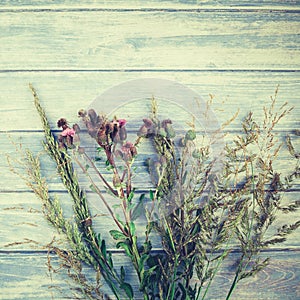 Autumn bouquet of dry flowers and grass