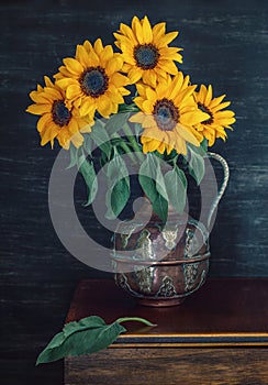 Autumn bouquet of flowers with sunflowers.