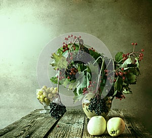 Autumn bouquet Still Life sprigs elderberry