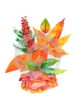 Autumn bouquet, watercolor fall floral arrangement for greeting cards, posters, or wedding invitations, isolated on a