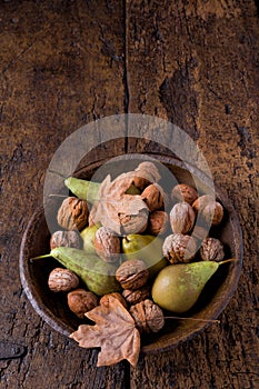 Autumn bowl with pears and walnuts