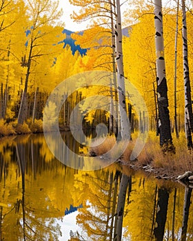 AUTUMN- California- Aspens Reflected in a River