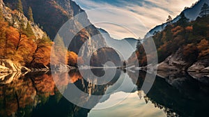 Autumn Canyon And River: Luminous Reflections And Mountainous Vistas