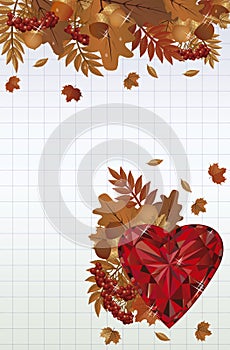 Autumn card with ruby heart, vector