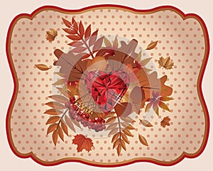Autumn card ruby heart vintage, vector