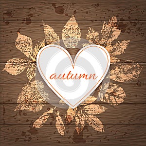 Autumn card. Vector banner with leaves and heart.