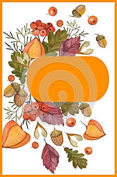 Autumn card, with watercolor illustrations