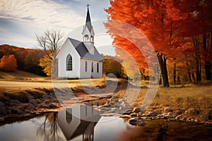 Autumn Chapel Amidst Trees