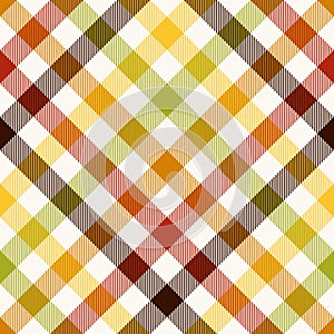 Autumn check pattern. Multicolored gingham vichy tartan in brown, red, orange, green, yellow, off white for tablecloth.