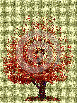 Autumn cherry tree multicolor mosaic illustration